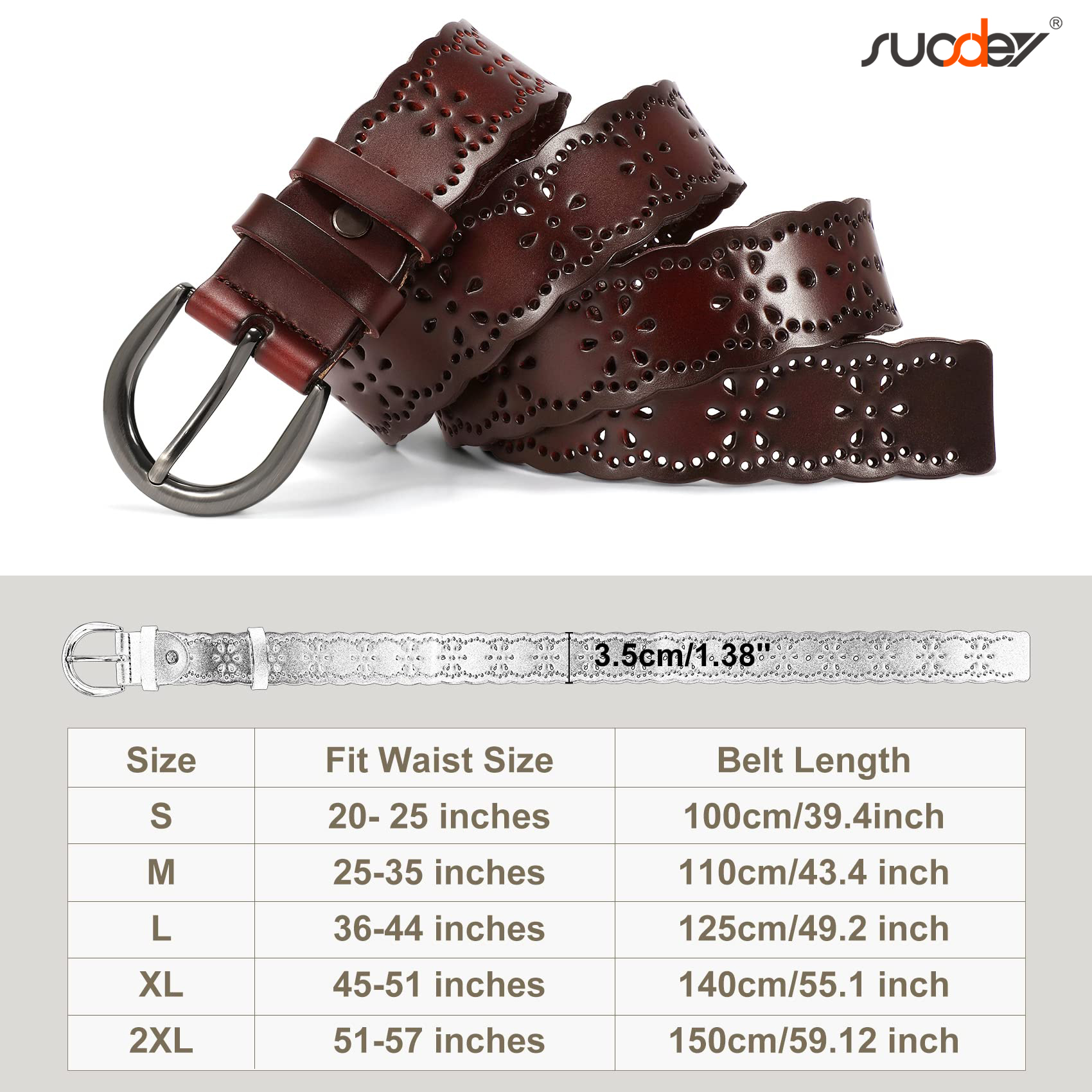 SUOSDEY Women's Hollow Flower Leather Belt photo 6