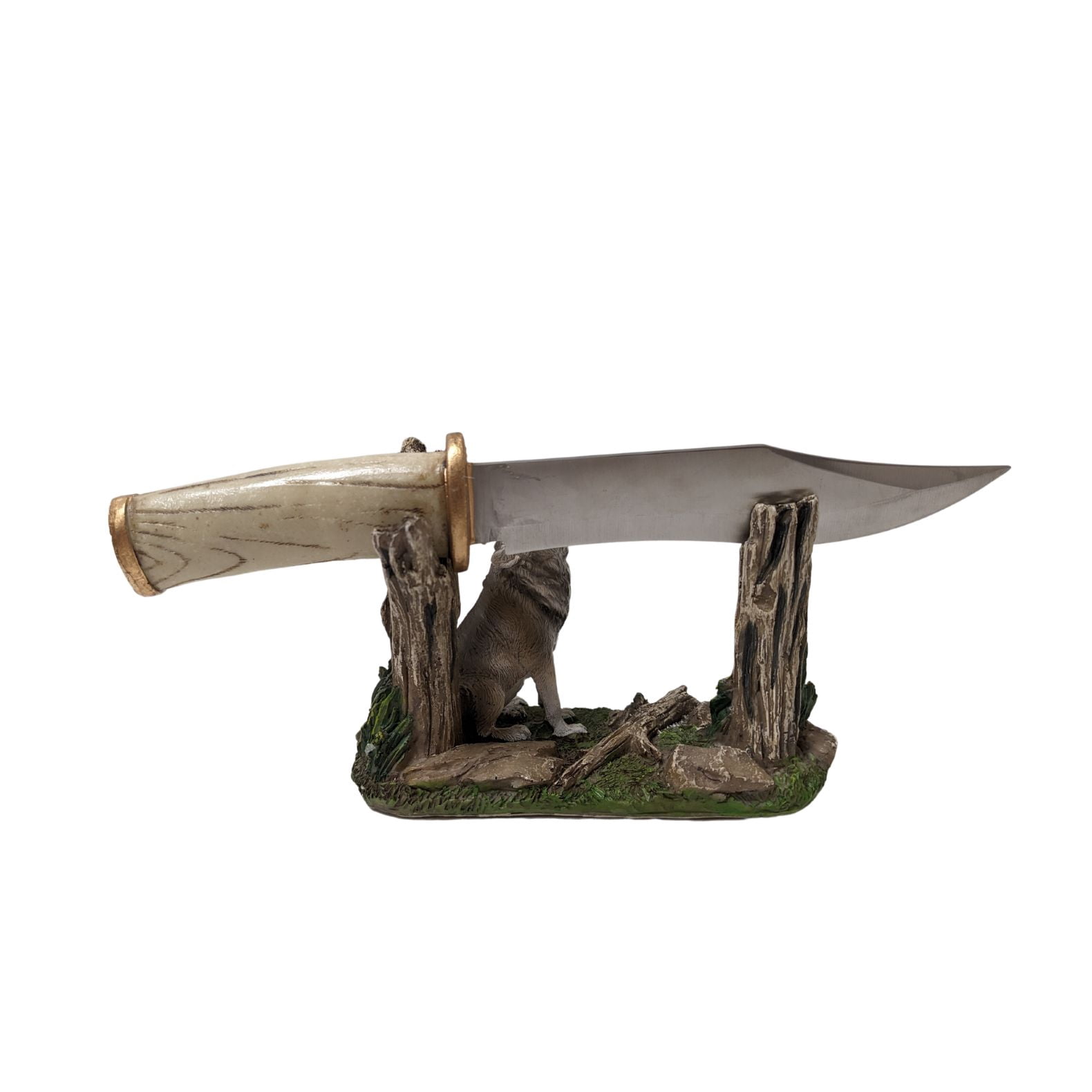 Decorative Hunting Blade Knife with Wolf Display Stand