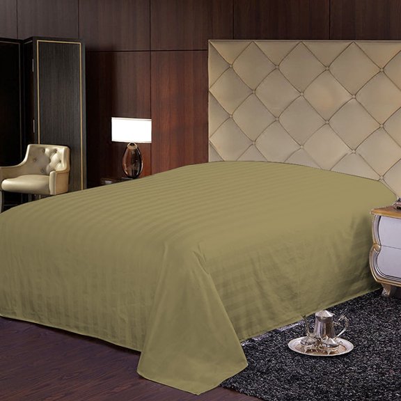 BedDecor 100% Egyptian Cotton 400TC 1Pcs Taupe King Size Flat Sheet Stripe Pattern