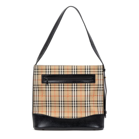 Pre-Owned Burberry Beige/Black Small Vertical Tote Shoulder Bag Haymarket Check Canvas