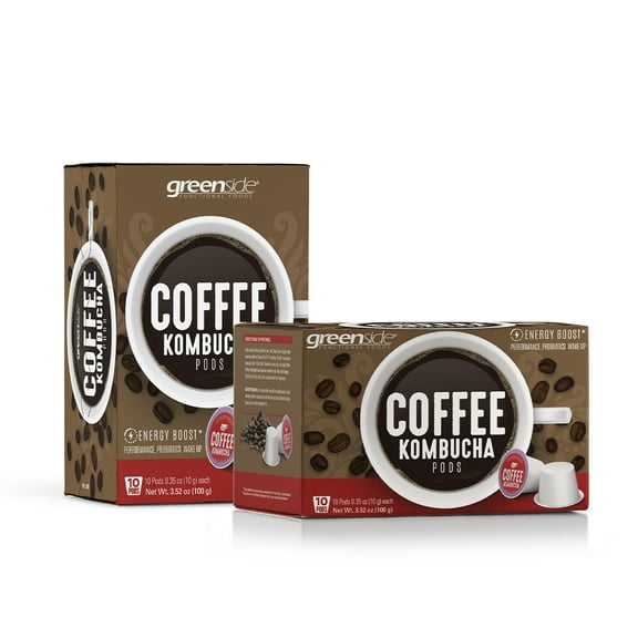 Greenside Kombucha Coffee (Pack of 2) Probiotics - 900 Mg - Gut Health - Energy Boost - 20 Single Serve Cups.