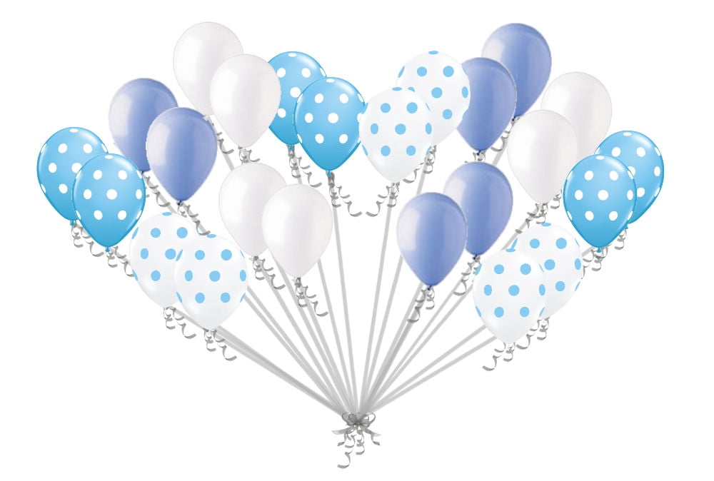 24 pc Light Blue Baby Boy Polka Dot Latex Party Balloons Birthday Shower Wedding