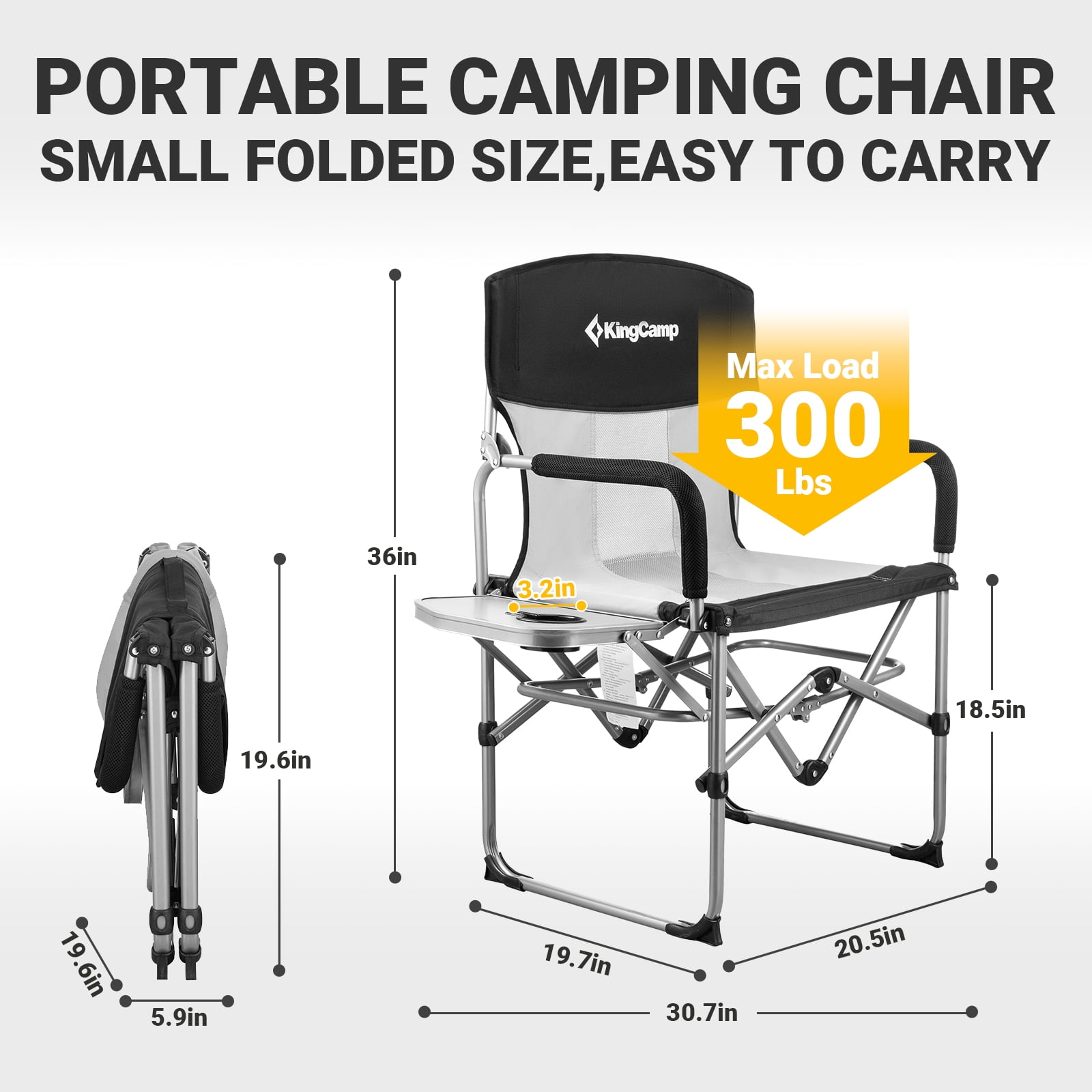 KingCamp Director Side Table and Cup Holder Heavy Duty Portable Steel Outdoor Folding Camping Chairs for Adults Oversized for Picnic, Sports, 並行輸入 KingCamp Camping Directors Chairs with Side Table and Storage