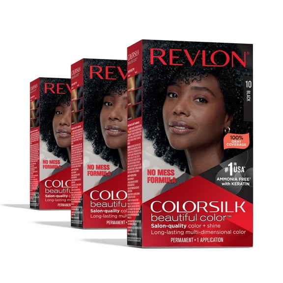 Revlon ColorSilk Beautiful Color Permanent Hair Color 3 Pack, Black, 3 Pack