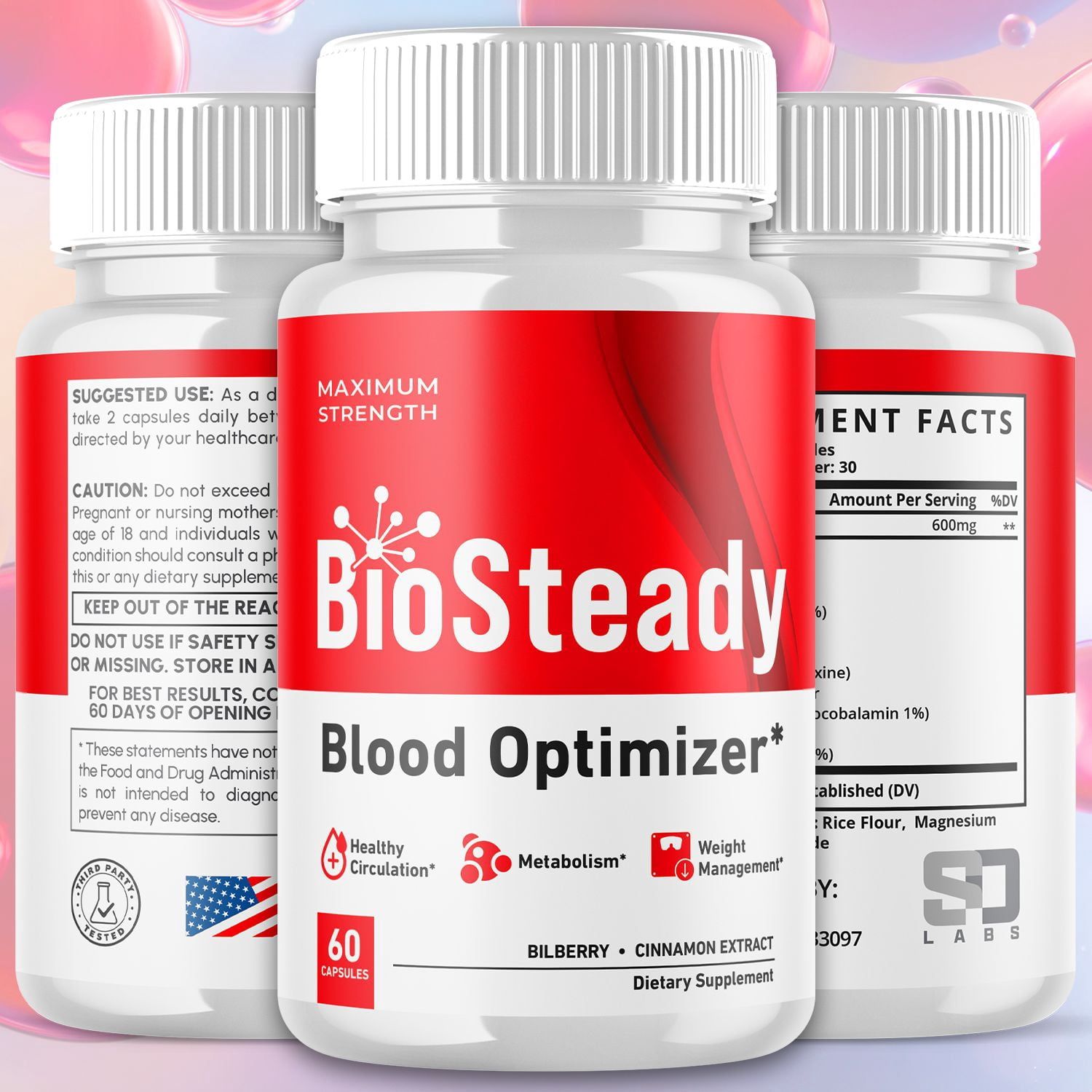 BioSteady Blood Balance Support Pills Advanced Formula Vitamin Supplement Bio Steady 120 Capsules