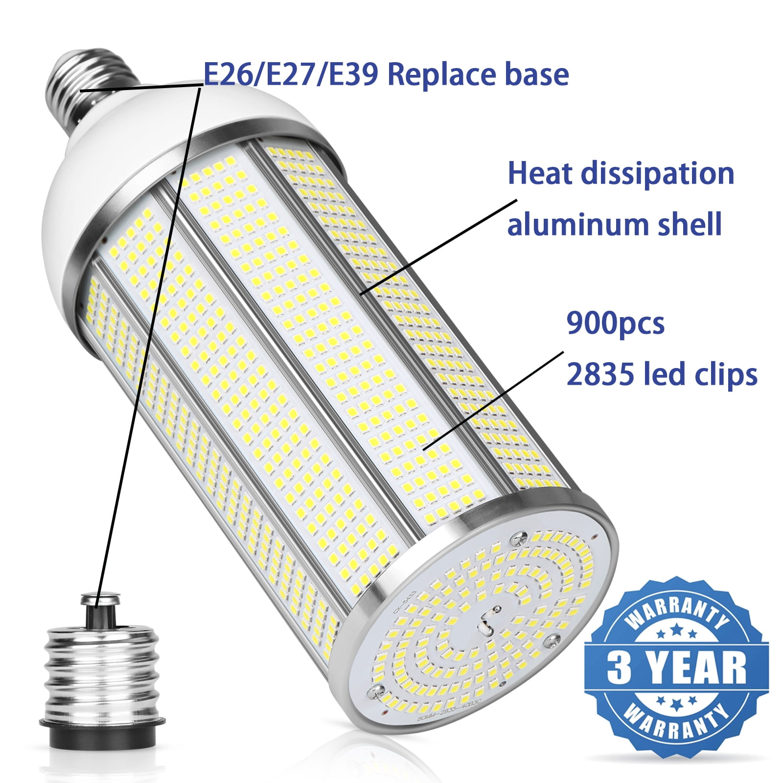 150W LED Corn Bulb, E26/E39 Mogul Base Lamp, 21000LM,5000K Daylight,AC85-265V, Replacement 700 Watt Metal Halide HID HPS CFL for Warehouse Parking Lot High Bay Light Fixture Garage Workshop
