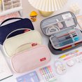thumbnail image 5 of Simple portable double-layer large-capacity pen bag Oxford cloth solid color student stationery storage pencil case bag, 5 of 5