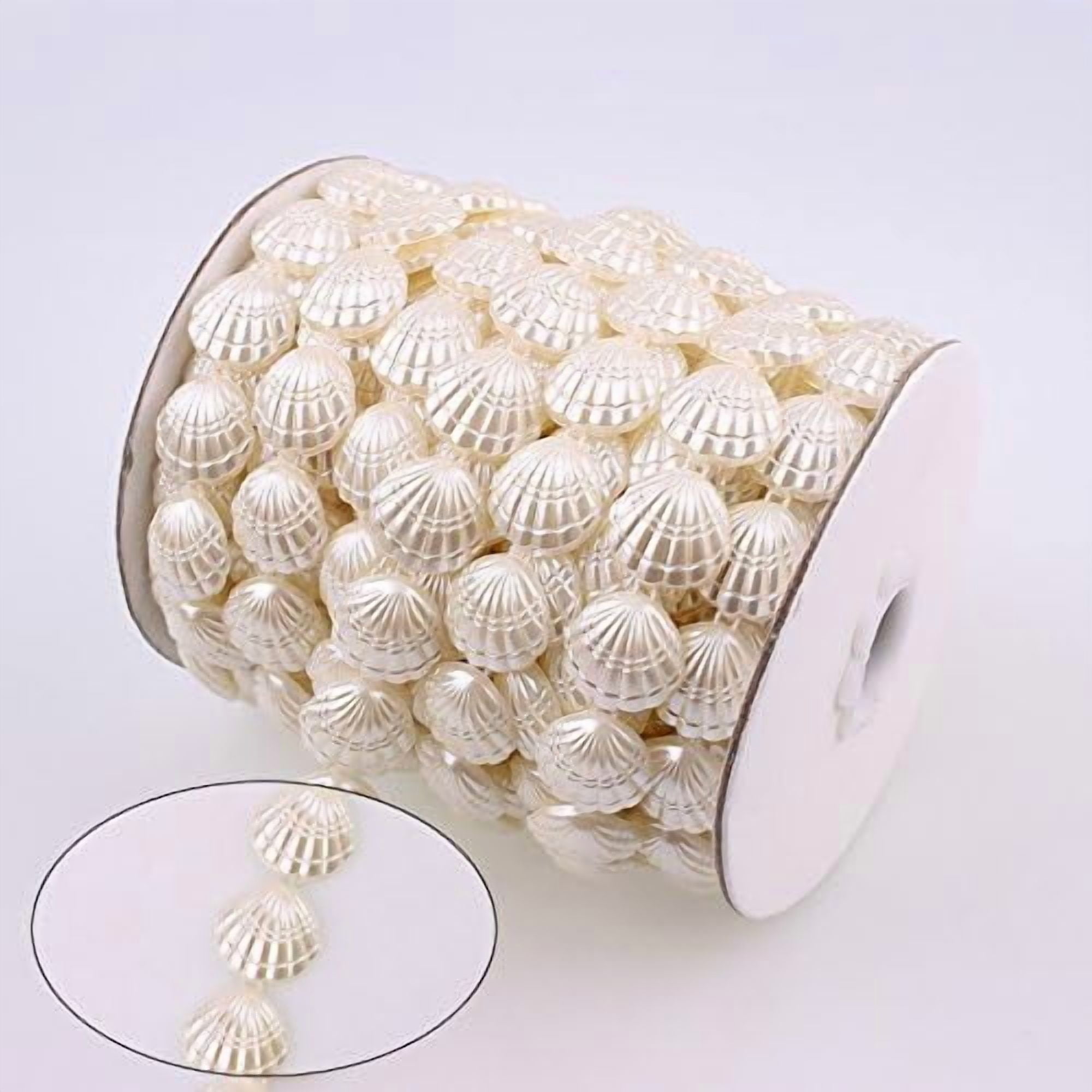 30 Feet 17mm Sea Shell Seashells Shell Ivory Faux Pearl Beads Garland Pearl Bead Roll Strand and Fishing Line Artificial Pearls String Beads Chain Garland Flowers Wedding Christmas Tree Decoration