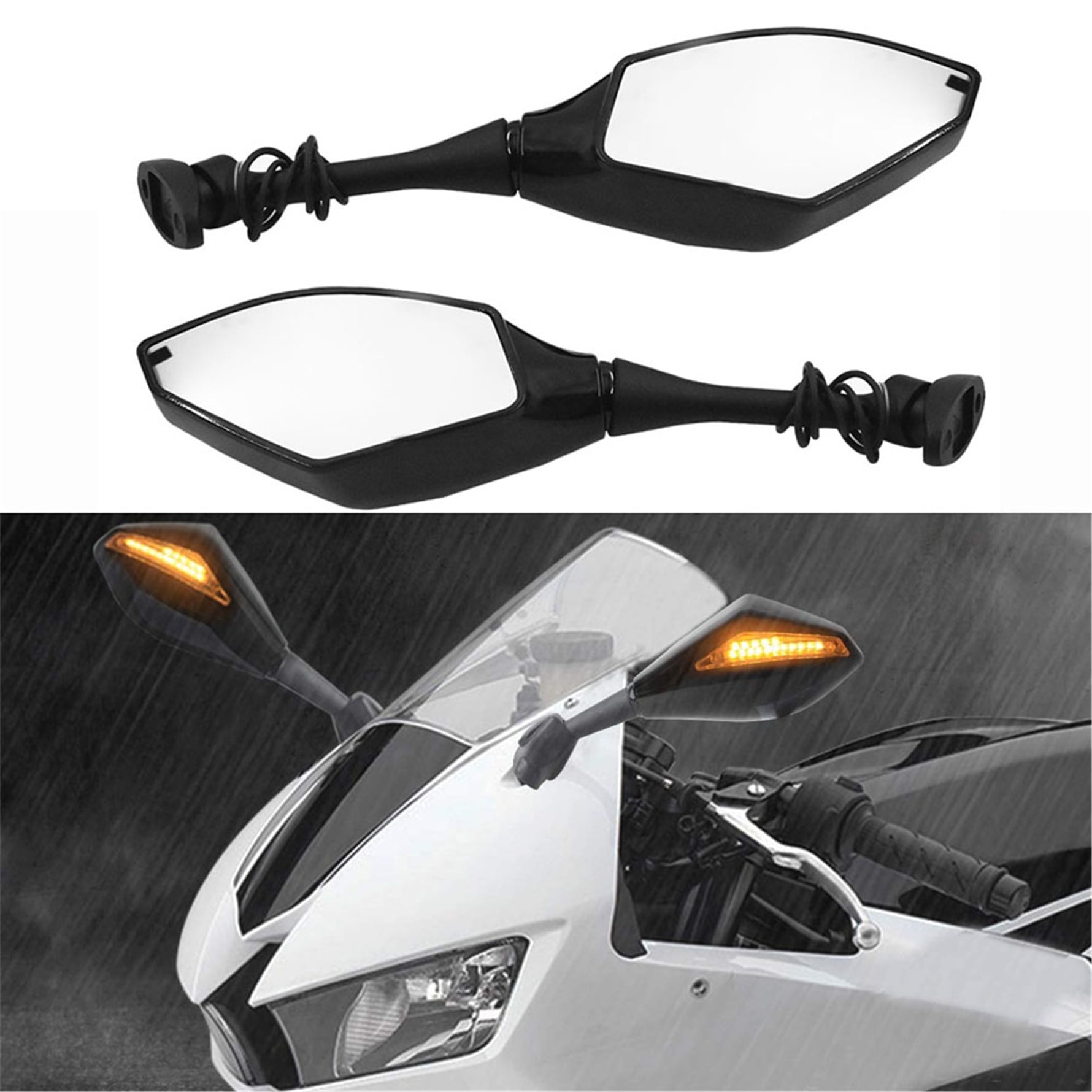 AMBER LED TURN SIGNAL INTEGRATED MIRRORS MOTORCYCLE UNIVERSAL BLACK REAR VIEW US 