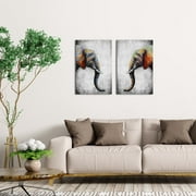 Visual Art Decor 2 Piece 16x24 inch Framed Wall Art Set Elephant Prints Poster African Animal Wall Decor Colorful Elephant Paintings