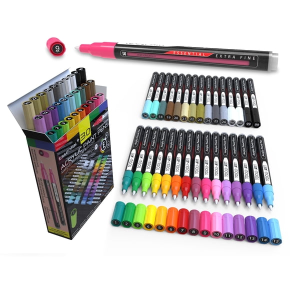 TOOLI-ART Acrylic Paint Pens Assorted Vibrant Markers for Rock Painting, Canvas, Glass, Mugs, Wood, Fabric, Metal, Ceramics. Non Toxic, Quick Dry, Mu