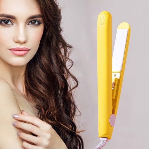 férula de pelo liso Cabello liso Clip pequeño PTC Calentamiento Mini rizador portátil Peinado (amarillo)