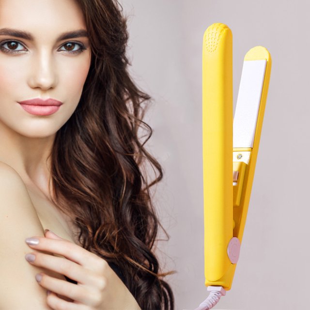 Pelo Liso Clip Pequeño PTC Calefacción Mini Rizador Portátil Peinado amarillo