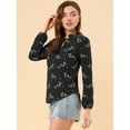 thumbnail image 2 of Allegra K Blusa Estampado Floral Pajarita Cuello Con Volantes Manga Larga Top Para Mujer Negro S, 2 of 6