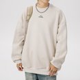 thumbnail image 2 of safuny Men's Fashion Solid Color Retro Pullover Long Sleeve Sports Tops Fall Winter Outwear Loose Basic Shirts Big&Tall Crew Neck Sweatshirts Casual Activewear White L, 2 of 4
