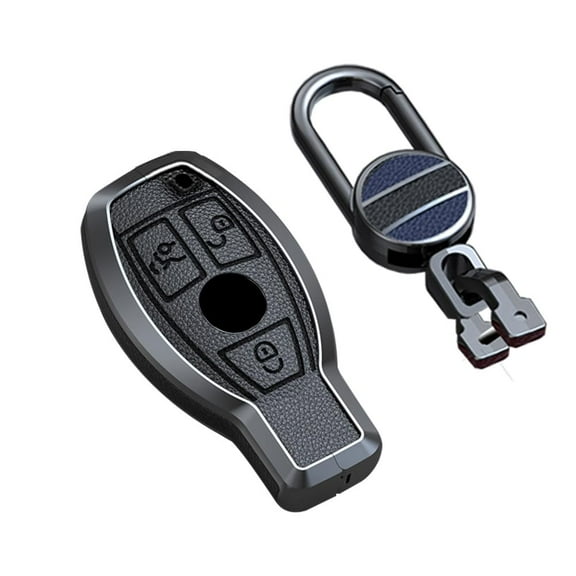 Keyless Wine Red Key Fob Cover for Mercedes Benz AMG E S A C Class CLA CLS GLK Metal Leather Key Case Shell with Keychain