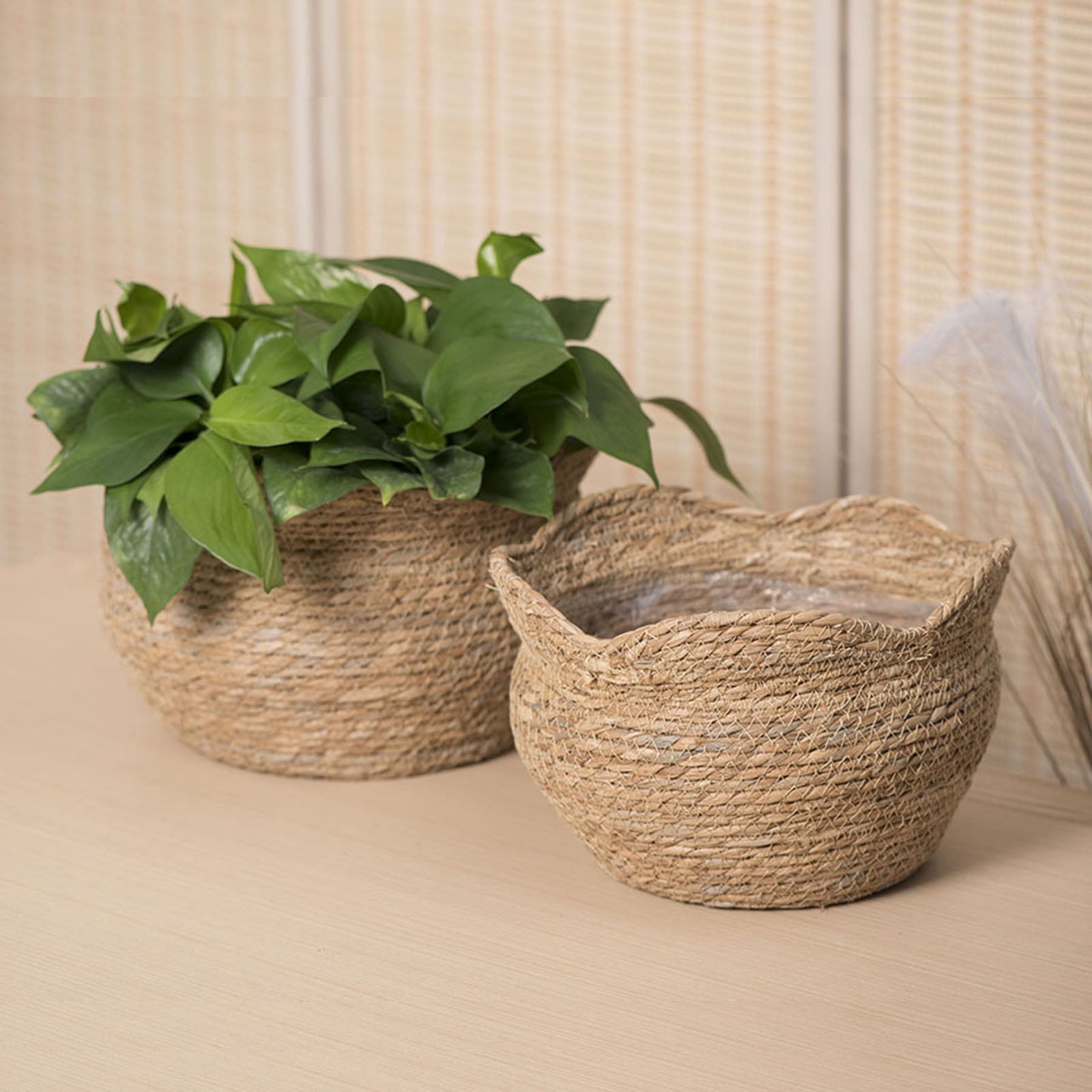 Large Premium Woven Wicker Planter Basket with Leakproof Plastic Liner – Natural Stylish Pot Cover for Indoor Outdoor Plants, Rustic Boho Farmhouse Room Decor