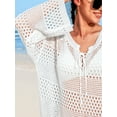thumbnail image 6 of Hollow Out Beach Dress for Womens Drawstring Long Sleeve Swim Crochet Coverups, 6 of 7