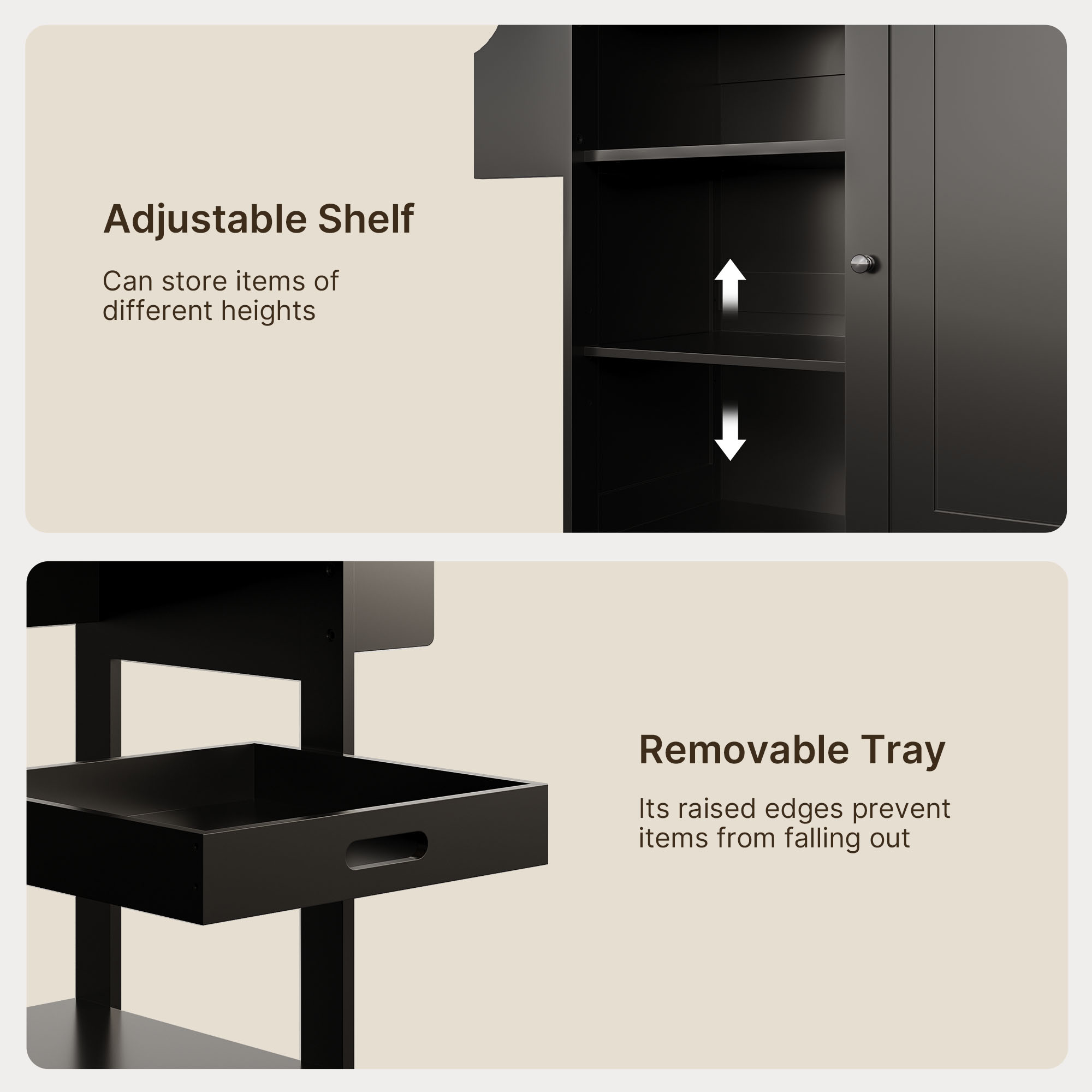 Kitchen Island with Storage, Lofka 41.7” Kitchen Island Cart with Drop Leaf, 1 Removable Tray, 2 Shelves, 1 Cabinet, Black