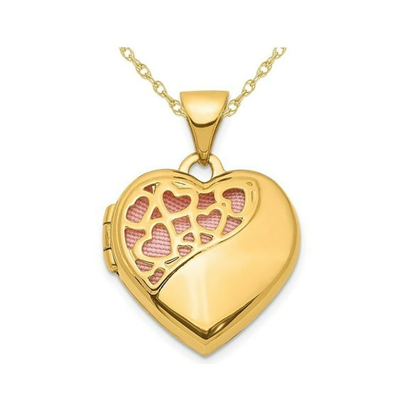 14K Yellow Gold Heart Locket Pendant Necklace with Chain