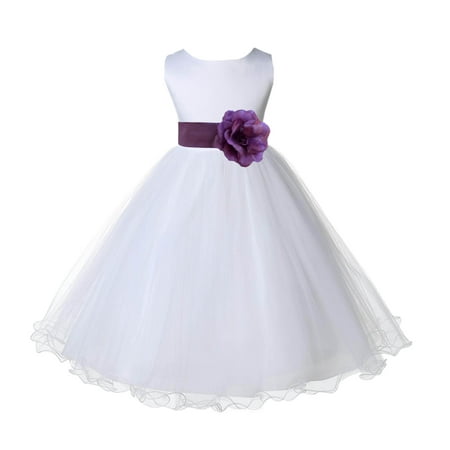 Ekidsbridal White Satin Tulle Rattail Edge Flower Girl Dress Bridesmaid Wedding Pageant Toddler Recital Easter Holiday Communion Birthday Baptism Occasions (Best Bridesmaid Dress Colors)