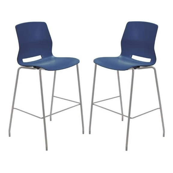 Home Square 30" Plastic Stackable Bar Stool in Navy - Set of 2