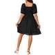 thumbnail image 3 of Vestido casual de línea A con cuello cuadrado, mangas cortas abullonadas, espalda fruncida y volantes, color negro, para mujeres de Inspire Chic., 3 of 5