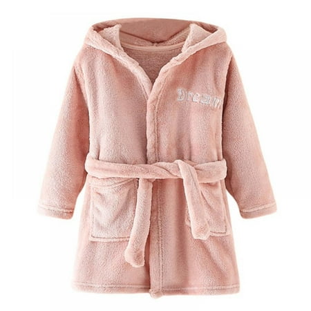 

Flannel Cotton Kids Girls Hooded Bathrobe Letter Print Toddler Boys Robe Baby Clothing Sleepwear