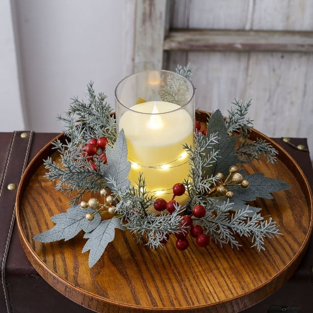 Fiudx Candelabro Navideño con Diseño de Corona Roja y Blanca, de Plástico, Ideal para Centro de Mesa Festivo, Decoración de Comedor y Sala de Estar, Fácil de Colgar, 22 X 22 Cm.
