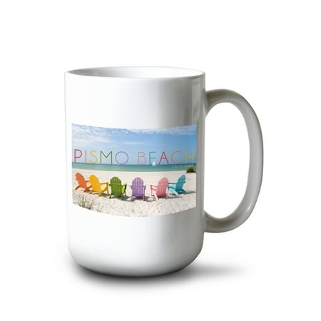 

15 fl oz Ceramic Mug Pismo Beach California Colorful Beach Chairs Dishwasher & Microwave Safe