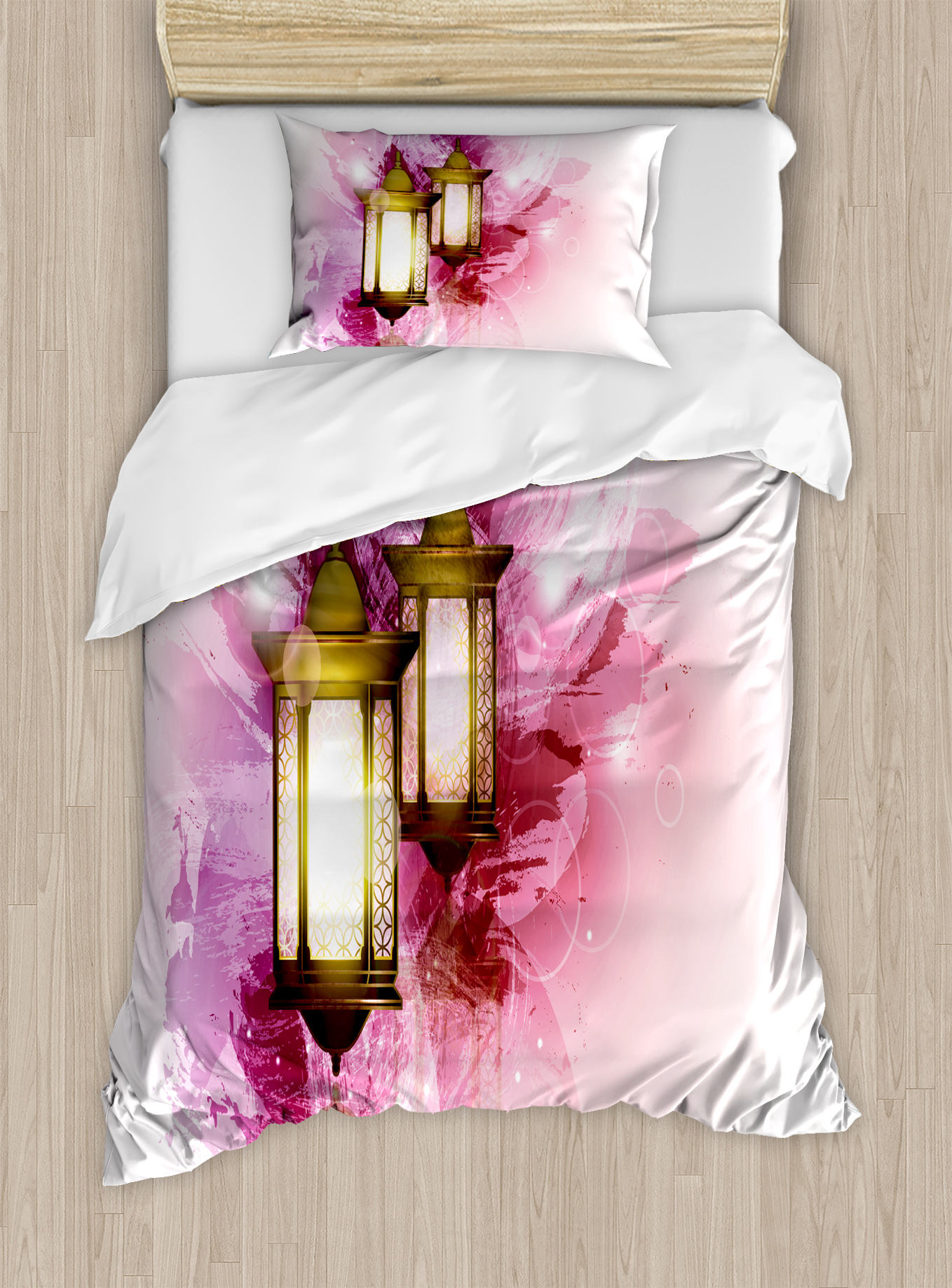 Lantern Twin Size Duvet Cover Set, Ramadan Themed Fanoos Festive Celebration... by Kozmos