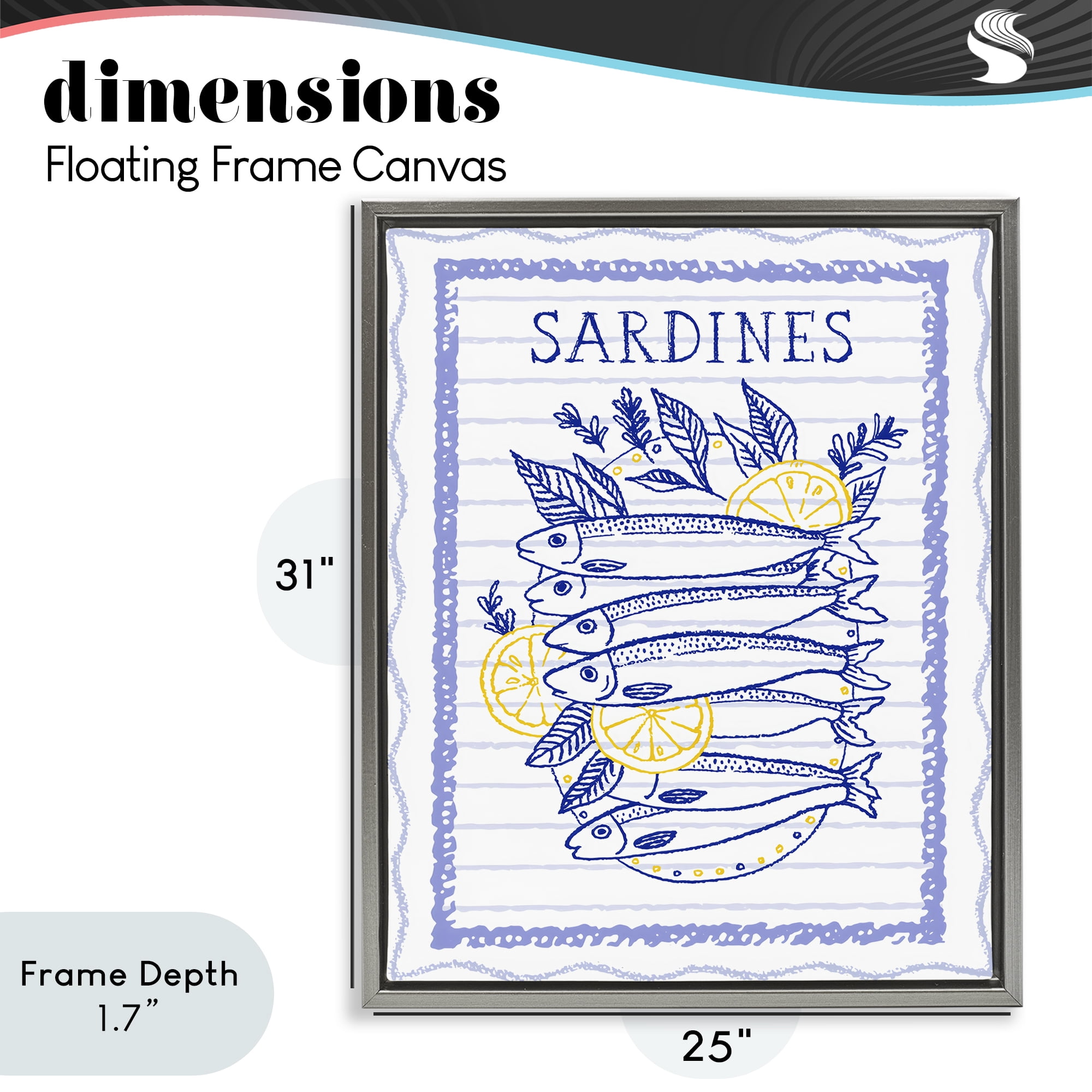Stupell Industries Sardines Pile with Lemons Gray Framed Floater Canvas Wall Art, design by Creative Studio