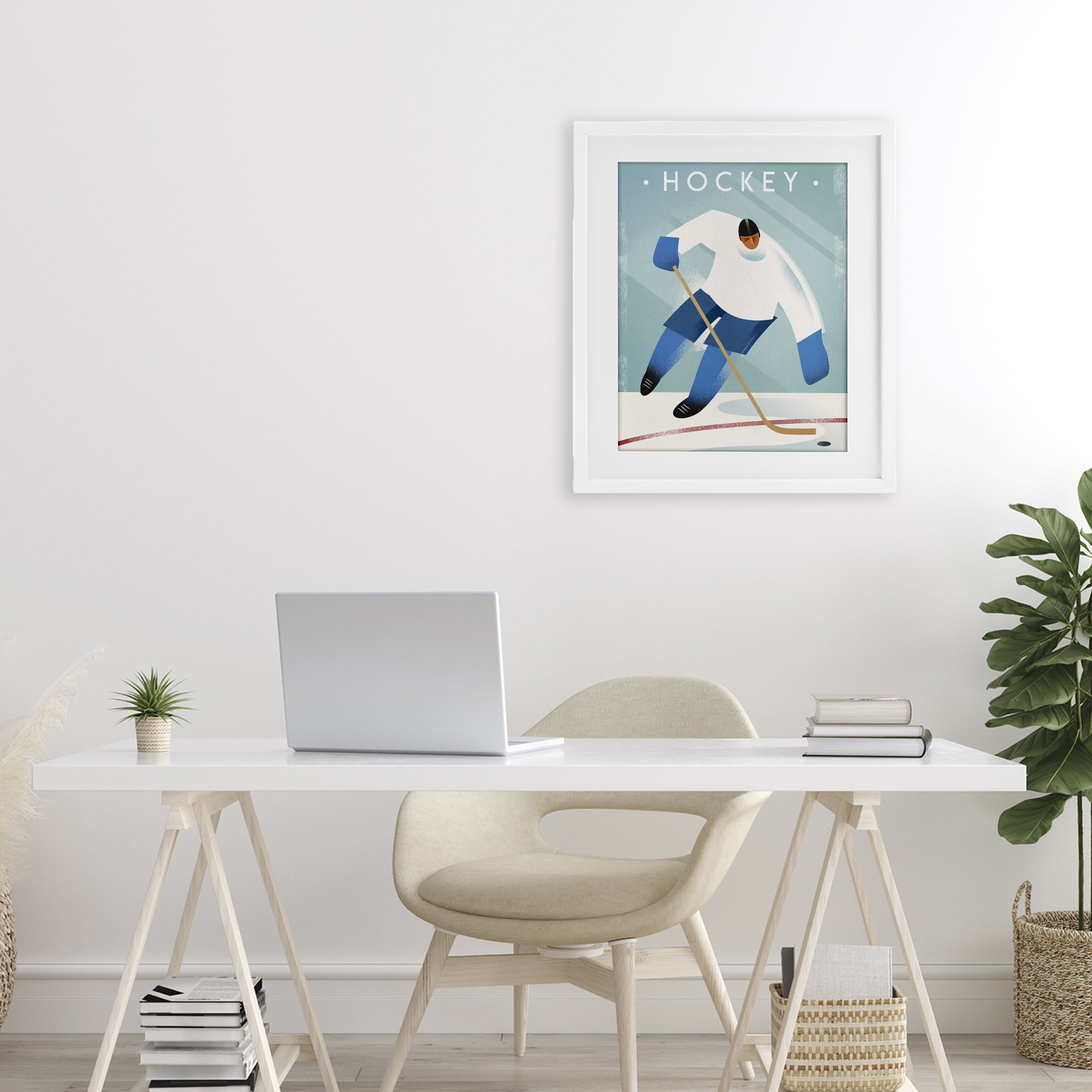 Stupell Industries Vintage Hockey Player White Framed Print Under Glass, design by Martin Wickstrom