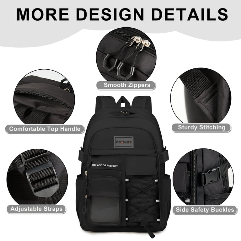 Dakimoe School Backpack, 15.6" Laptop Sleeve, Black photo 4