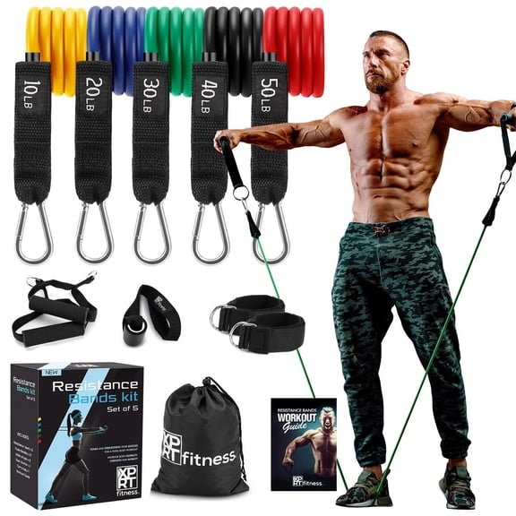 XPRT Fitness 11-Piece Resistance Bands Set 150LB - Ultimate Home Gym KitNon-Slip & Long-Lasting Elasticity