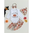 thumbnail image 2 of Wassery Baby Girls 4PCS Halloween Pants Sets Long Sleeve Letter Print Jumpsuit Pumpkin Print Pants Hat Headband Sets 3 6 12 Months Infant Girls Fall Winter Outfits Set, 2 of 8