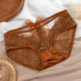 thumbnail image 2 of Gibobby Calzoncillos sexy Ropa interior de malla de encaje translúcido hueco sexy para mujer Ropa interior de triángulo de moda simple sin costuras de cintura(Marrón,XL), 2 of 4