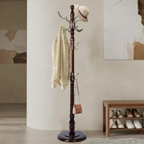 Coat Rack Freestanding, Hall Tree with 14 Hooks, Heavy Duty Wooden Coat Tree Stand, Adjustable Height, Sturdy Base for Bedroom Hallway Office - Load 300lbs