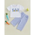 thumbnail image 2 of aturustex Little Boys 2pcs Easter Pants Outfits 6M 12M 18M 2T 3T 4T Toddler Short Sleeve T-shirt Bunny Embroidery Shirts Crew Neck Tee Shirt Tops and s Spring Summer Outfit for Holiday Party, 2 of 7