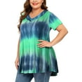 thumbnail image 3 of Aofany Business Casual Tops for Ladies Blouses Women Plus Size Tops Tie-Dye Print Short Sleeve V-Neck Blouse Pleated Hem Shirt Green 4Xl, 3 of 6