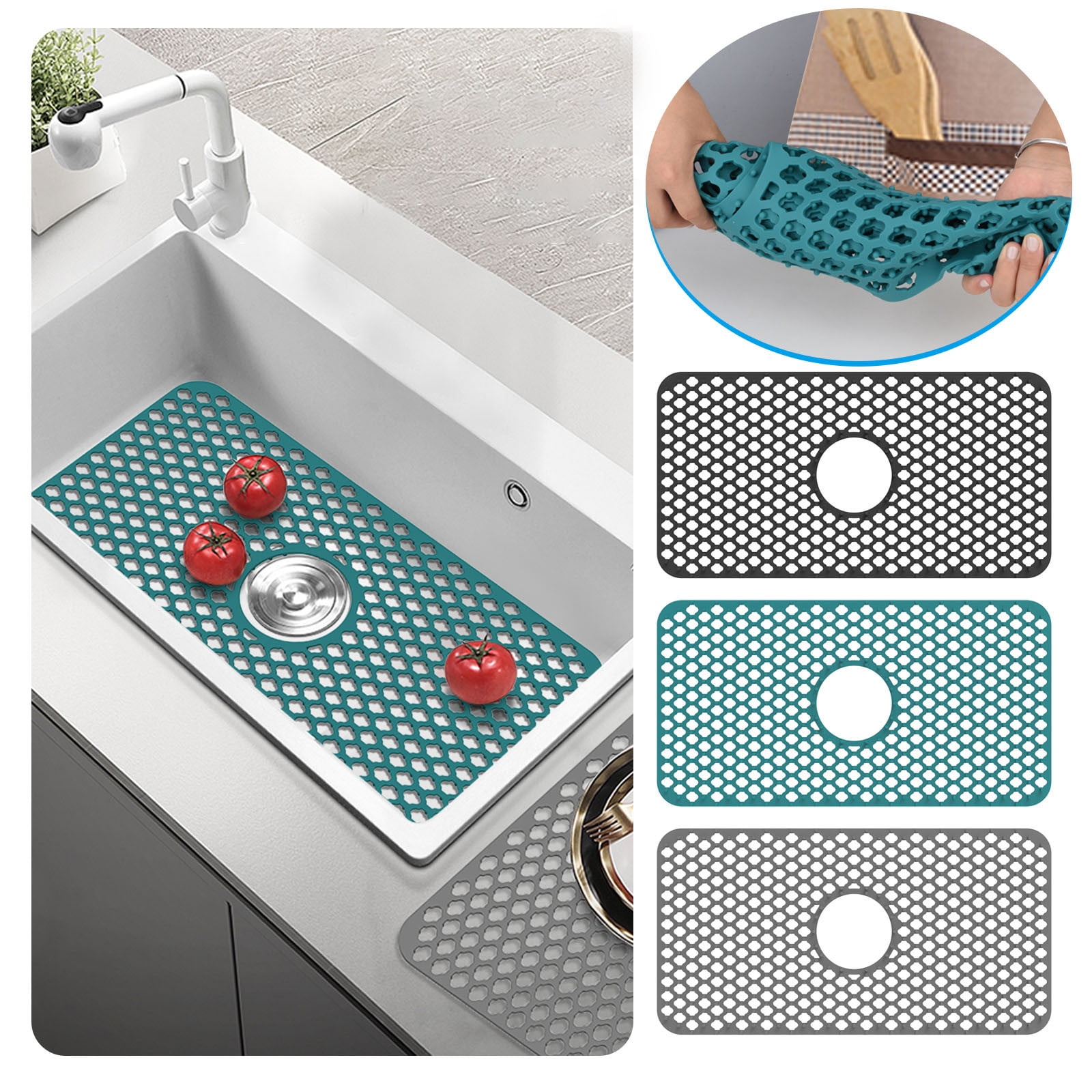 Silicone Sink Mat Rear Kitchen Sink Protector Accessory Folding Non-slip Sink Mats For Bottom Of Stainless Steel Porcelain Sink 3PCS