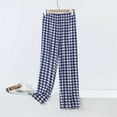 thumbnail image 2 of FUNUONY Pajama Pants for Women, Wide Leg Comfy Casual Lounge Yoga Loose Pants Women's Gingham Pajama Pants Cotton Pj Bottoms Casual Plaid Sleep Pants with Pockets Blue L, 2 of 5