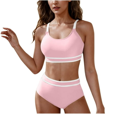 Yghzkop Womens Color Block Bikini Set U Neck Adjustable Backless Two Piece Swimsuit Sexy Summer Swimwear Push Up Padding Tummy Control