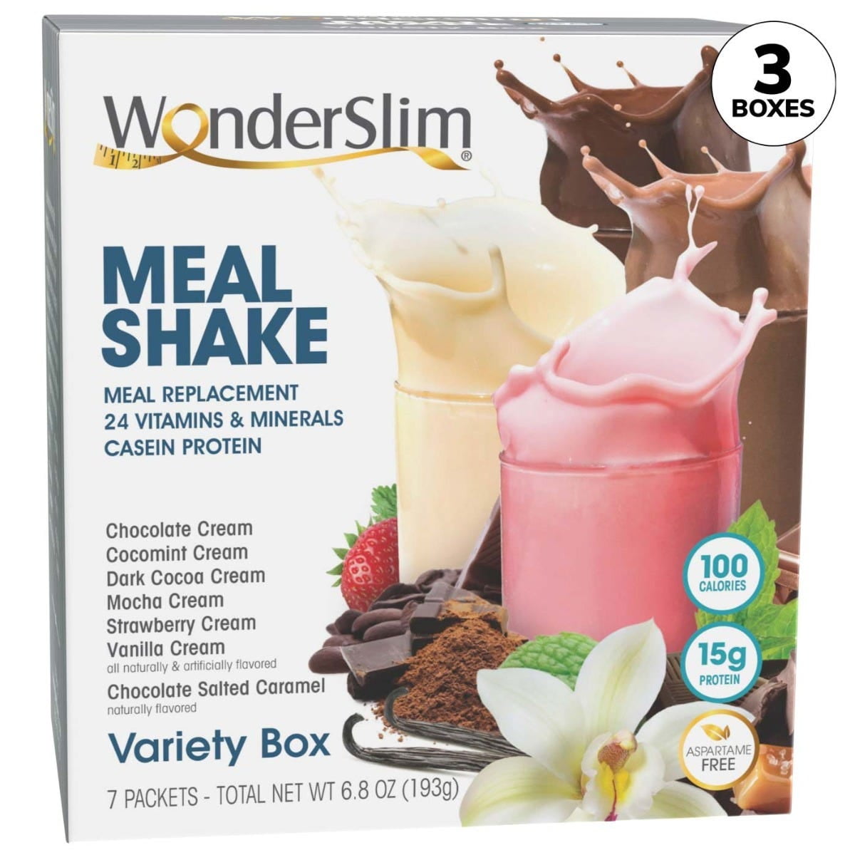 WonderSlim Meal Shake Protein Powder, Variety Pack (7ct) Pack of 3