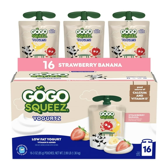 GoGo squeeZ Low Fat yogurtZ Strawberry Banana Yogurt Snack Pouches, 3 oz (16 pack)