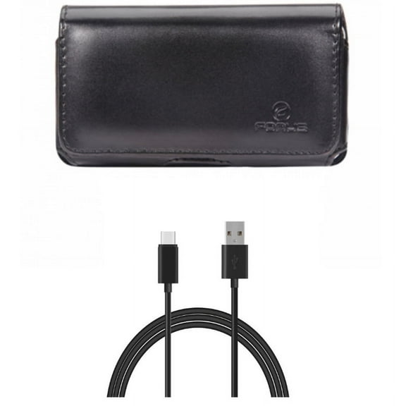 Swivel Leather Case Belt Clip w Charger Cord Type-C 6ft USB Cable M1Z for Acer Liquid Jade Primo - ASUS ROG Phone, ZenFone 4 Pro - Blackberry Motion - BLU Vivo XI Plus - Google Pixel 3 XL 2 XL