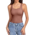 thumbnail image 5 of Womens U Neck Shapewear Built-in Bra Tank High Strechy Sleeveless Slim Fit Tops Camisole Workout Tops Brown M, 5 of 6