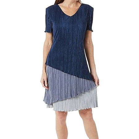 Pleated Shift Dress - Connected Apparel NEW Blue Womens Size 10 Tiered Pleated Shift Dress