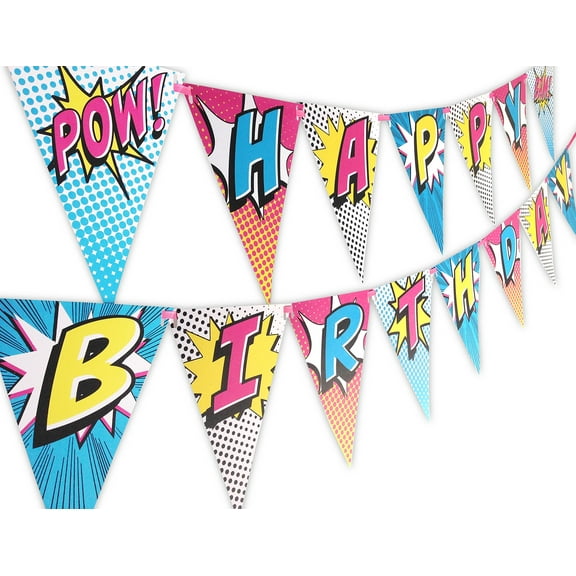 Superhero Pink Happy Birthday Banner Pennant