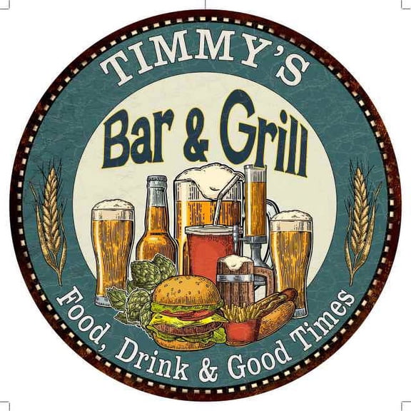 TIMMY'S Bar and Grill 14" Round Metal Sign Kitchen Wall Decor 100140023232